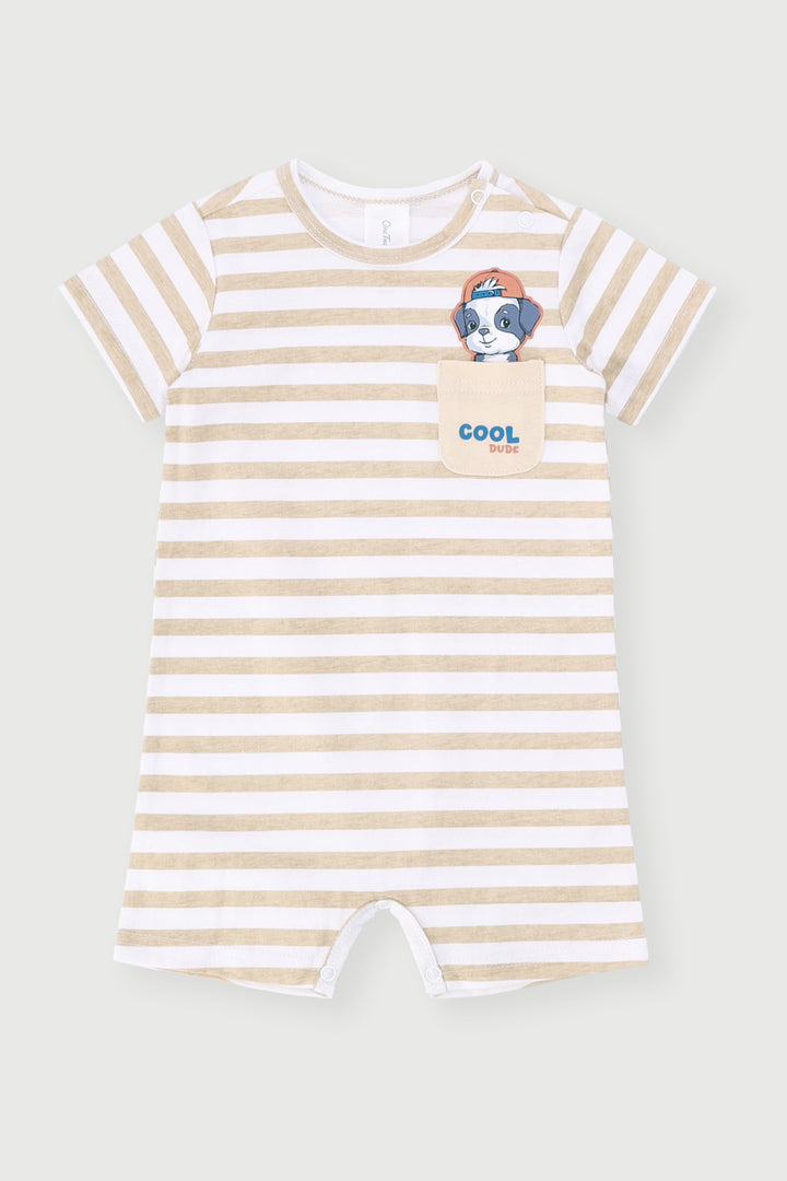 Baby Boys Puppy Romper - Light Stone