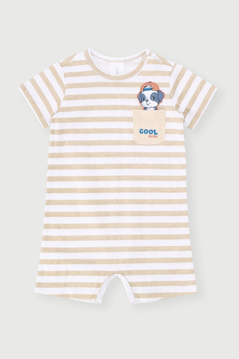 Baby Boys Puppy Romper - Light Stone
