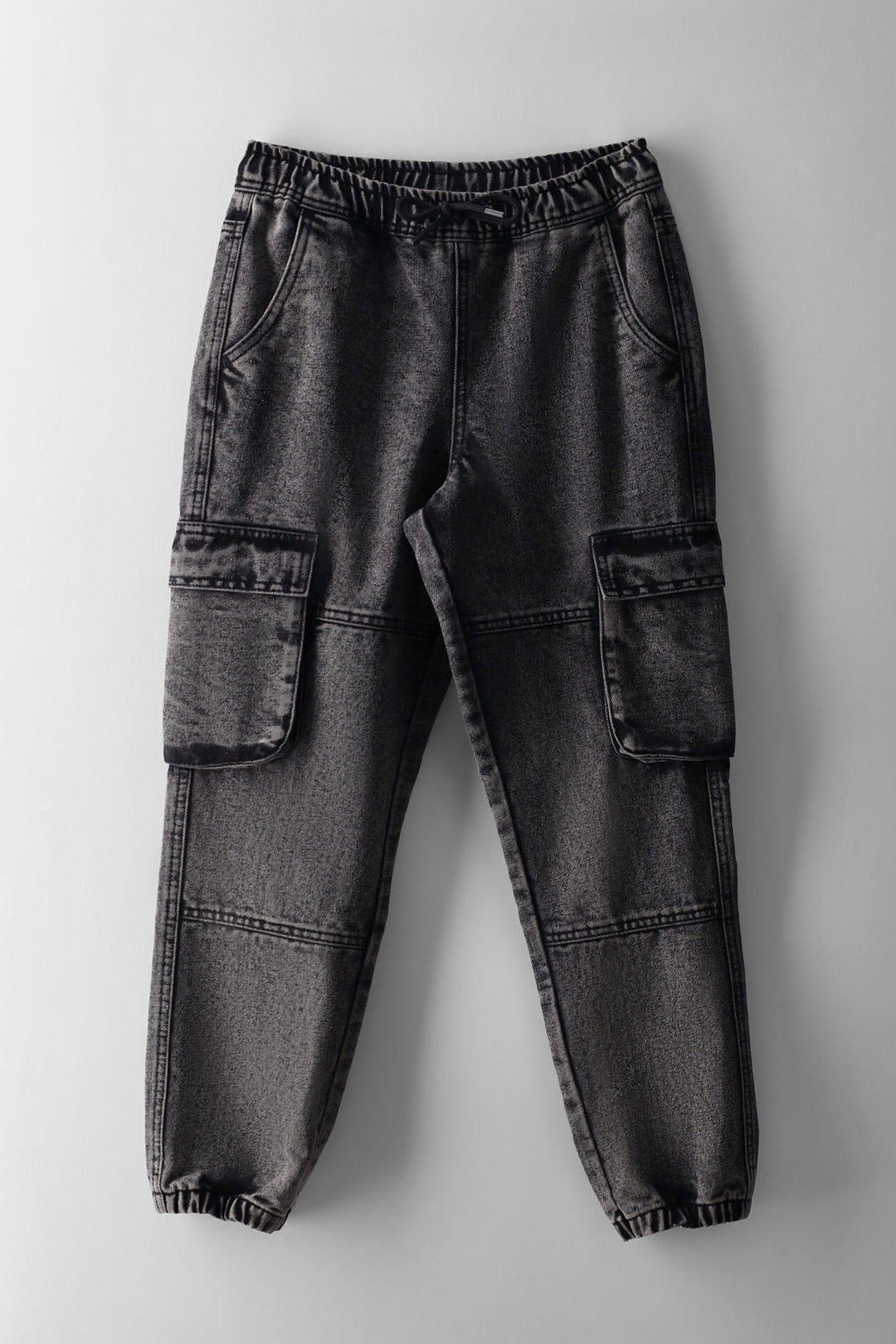 Boys Acid Wash Baggy Cargo Denim - Grey