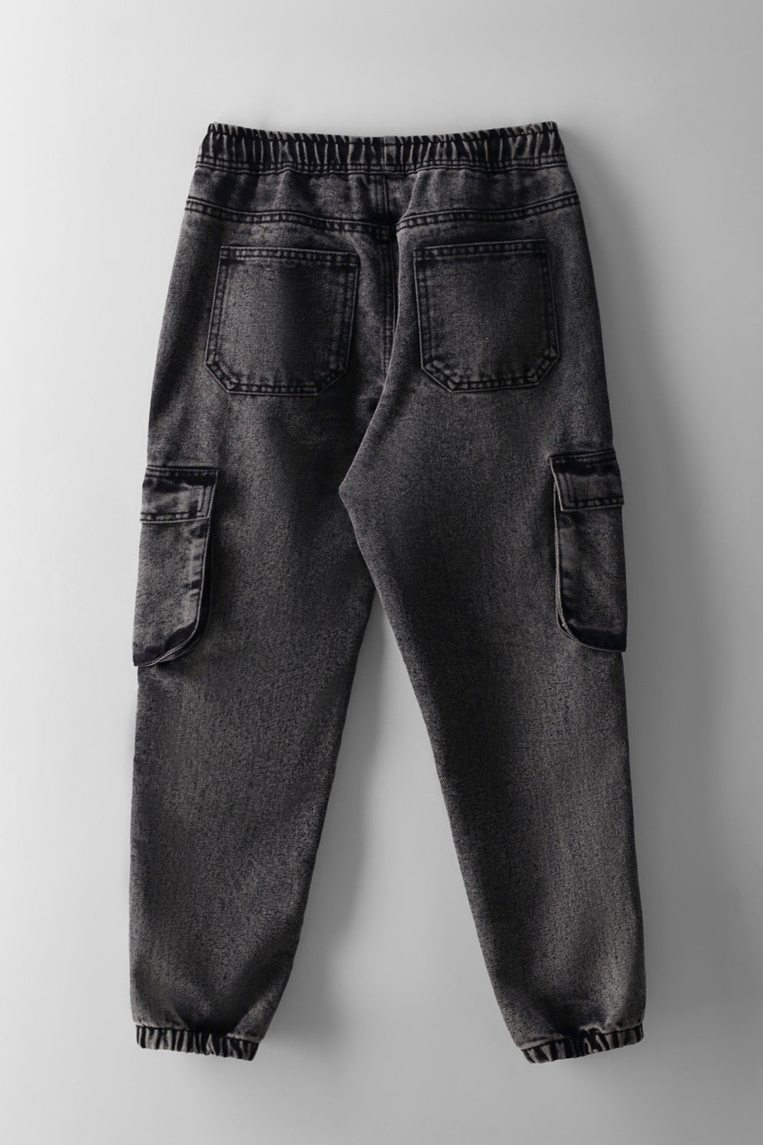 Boys Acid Wash Baggy Cargo Denim - Grey