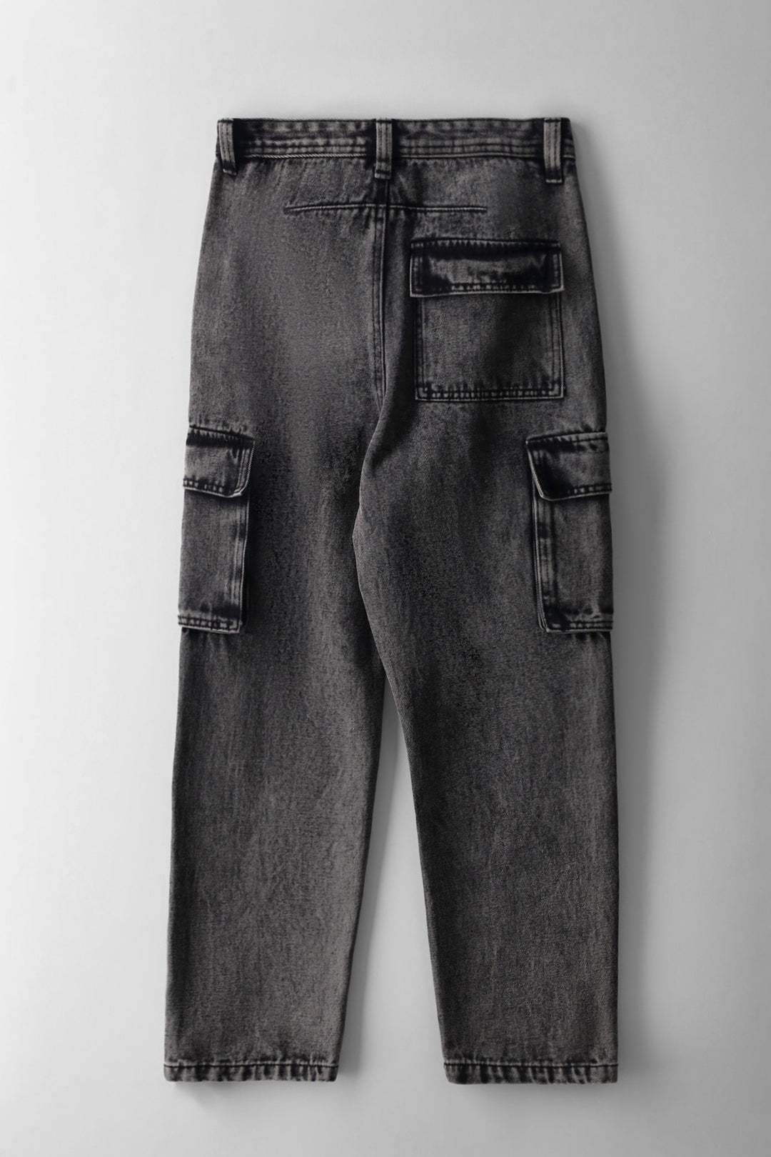 Boys Acid Wash Baggy Cargo Denim - Grey