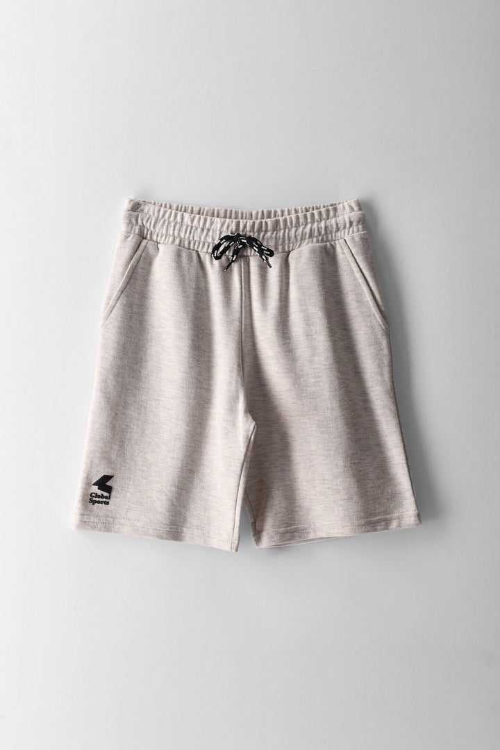 Boys Print Fleece Short - Oatmeal Melange
