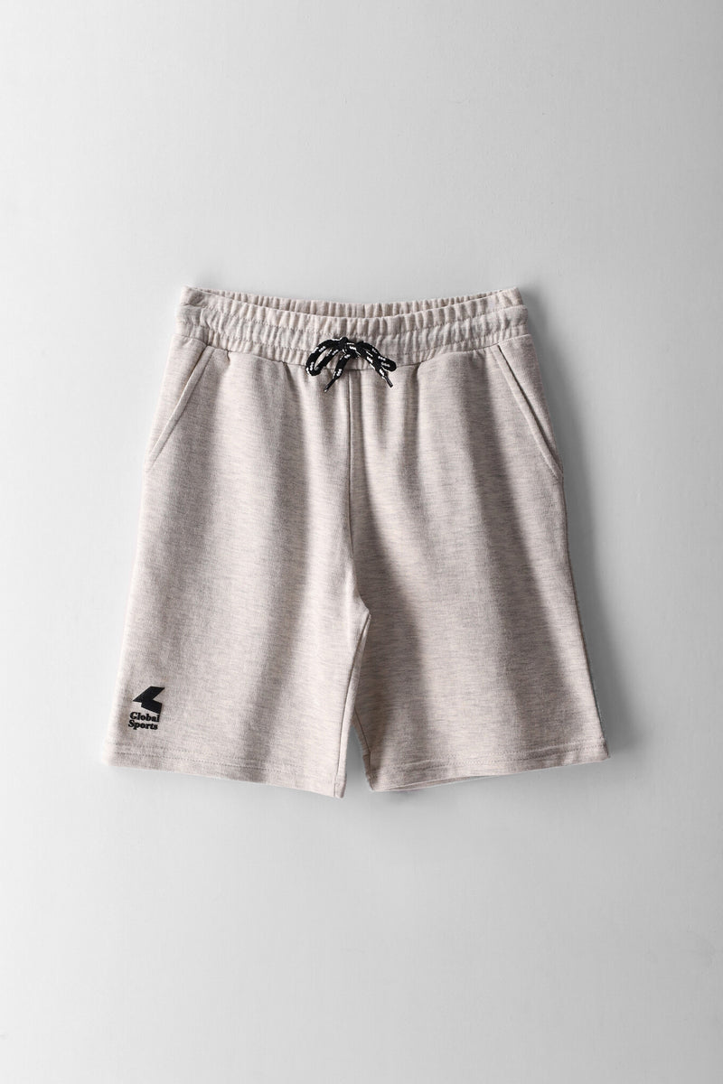 Boys Print Fleece Short - Oatmeal Melange