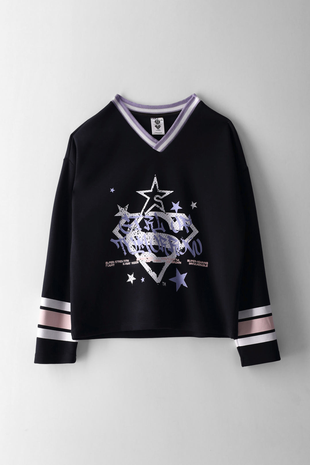 Girls Supergirl Graffiti Long Sleeve Top - Black