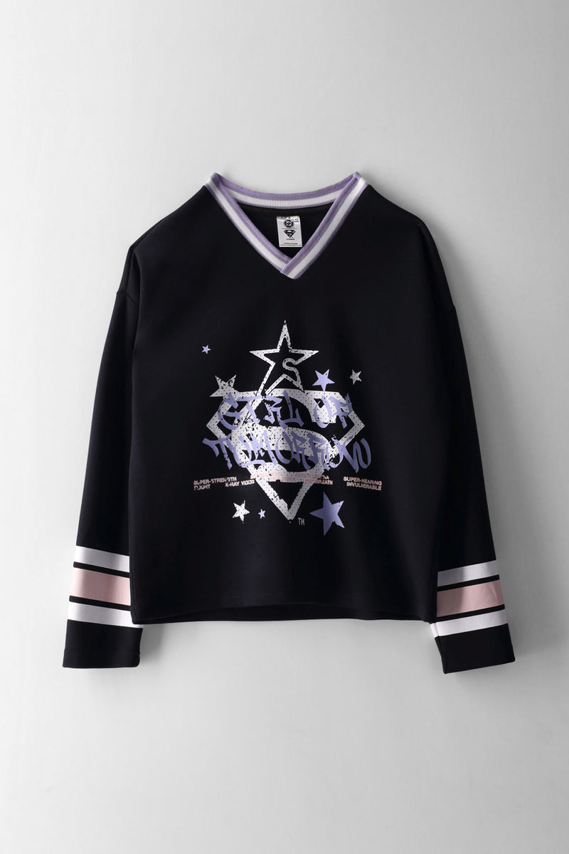 Girls Supergirl Graffiti Long Sleeve Top - Black