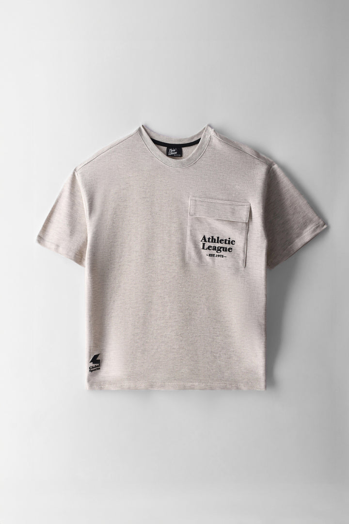 Boys Oversized Fleece T-Shirt - Oatmeal Melange