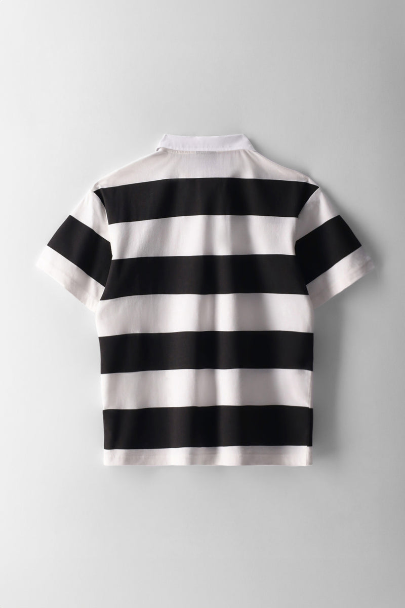 Boys Stripe Young Leaders Polo Shirt - Black/Cream