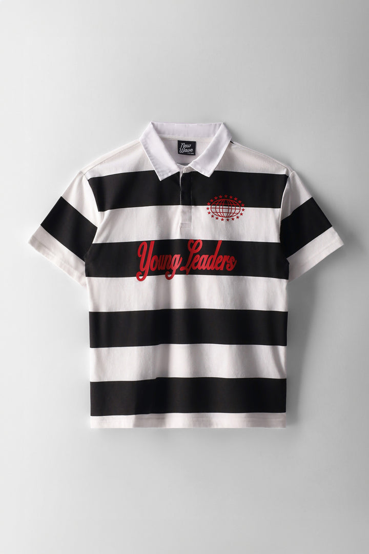 Boys Stripe Young Leaders Polo Shirt - Black/Cream