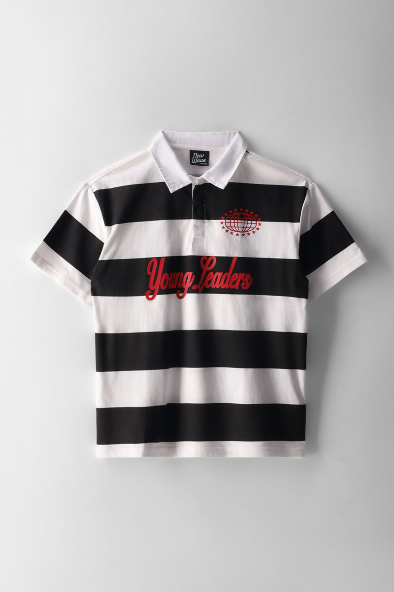 Boys Stripe Young Leaders Polo Shirt - Black/Cream
