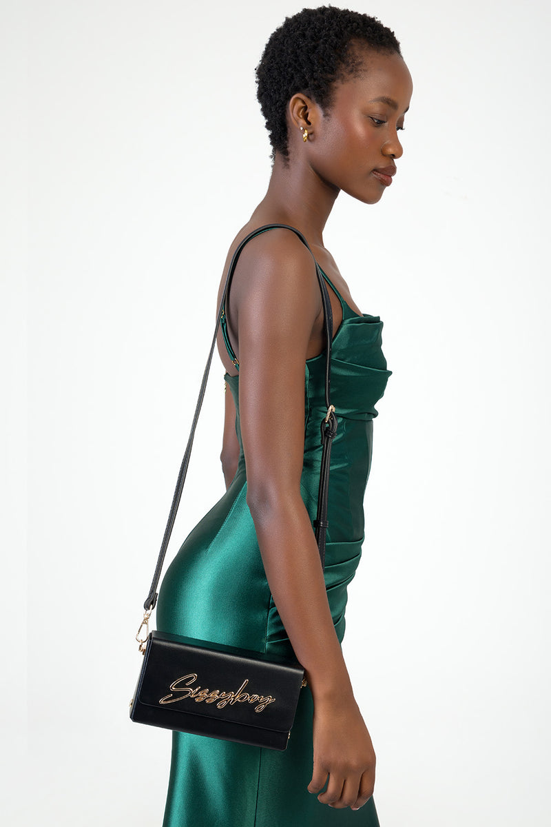 Belt Strap & Front Flap Detail Pauline Handbag - Black