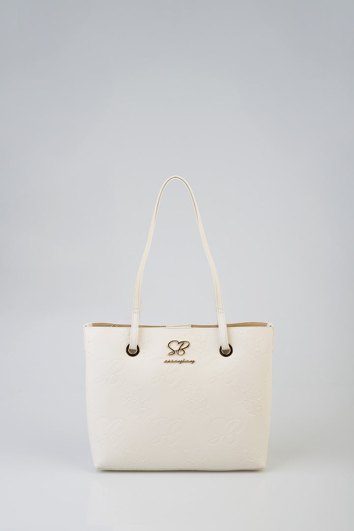 Debossed Print Hayley Handbag Tote - Cream