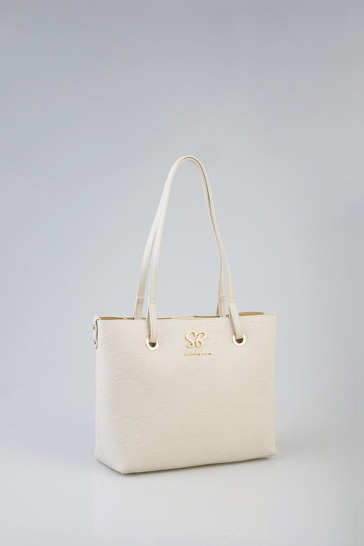 Debossed Print Hayley Handbag Tote - Cream