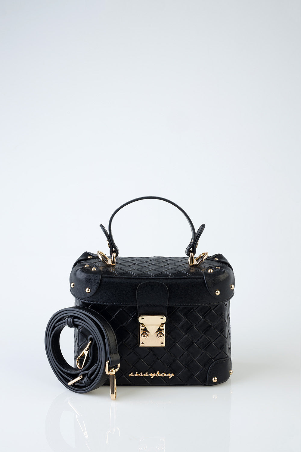 Vicki Handbag With Textured Fabric and Front Clip - Black
