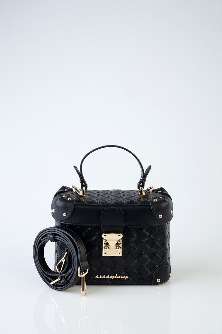 Vicki Handbag With Textured Fabric and Front Clip - Black