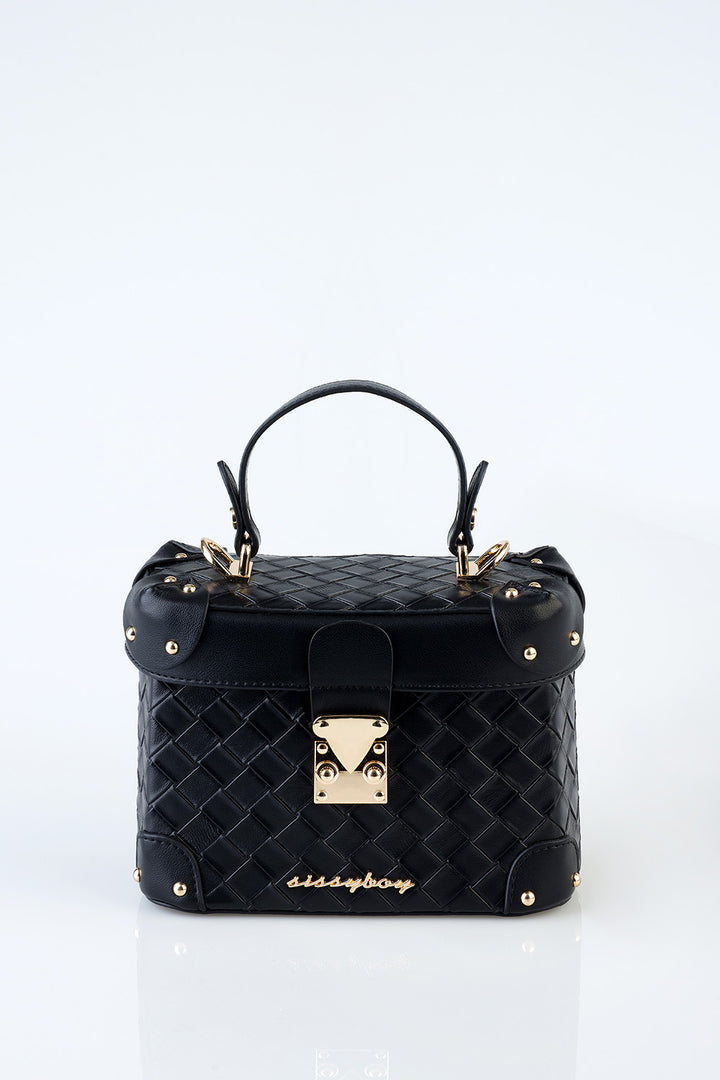 Vicki Handbag With Textured Fabric and Front Clip - Black