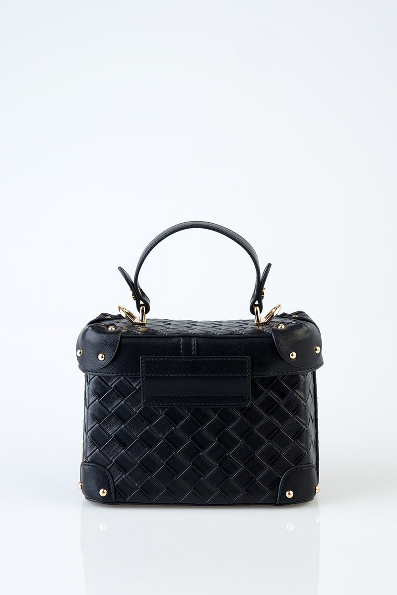 Vicki Handbag With Textured Fabric and Front Clip - Black