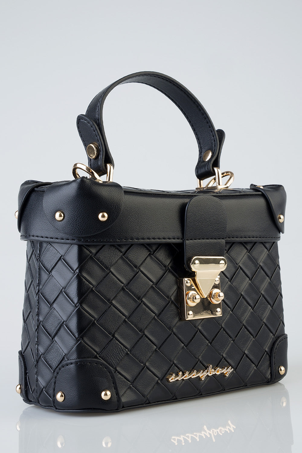 Vicki Handbag With Textured Fabric and Front Clip - Black