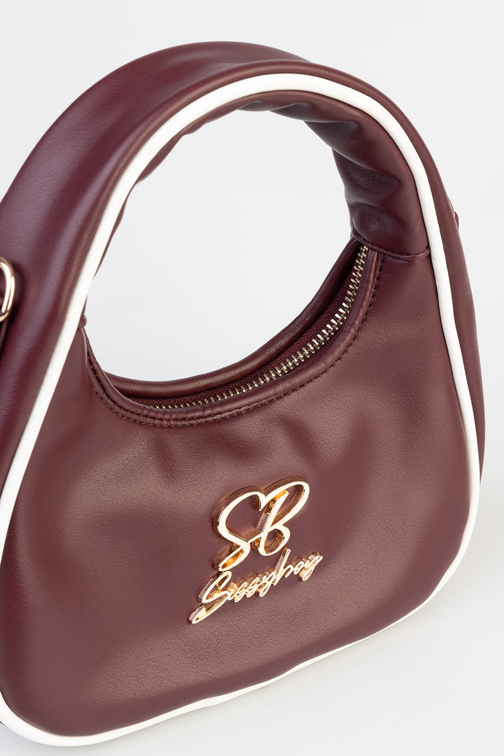 Brigitte Handbag With Piping Detail - Burgundy