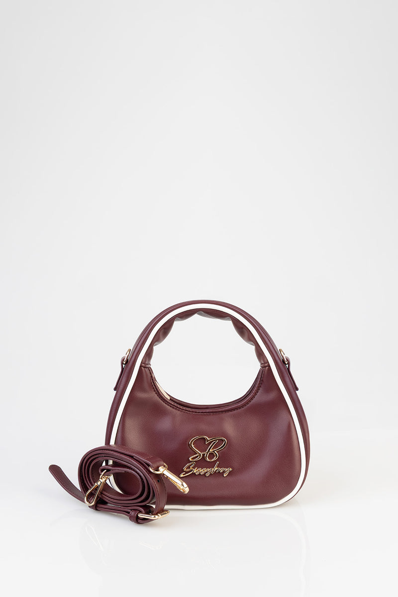 Brigitte Handbag With Piping Detail - Burgundy