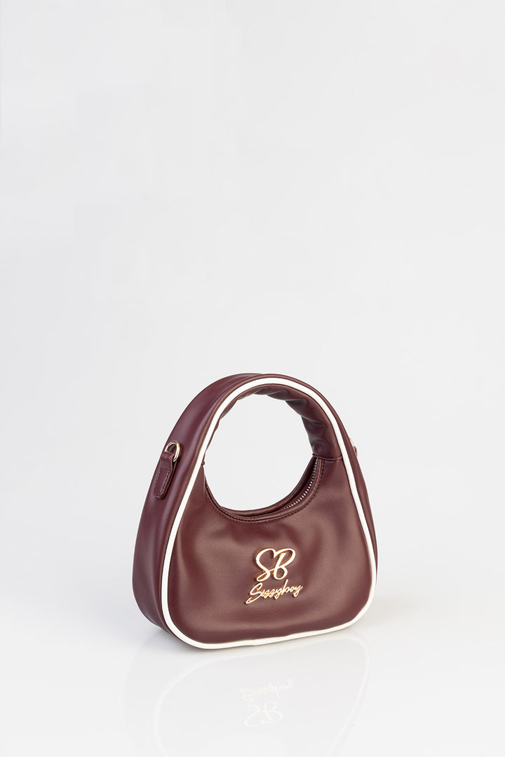 Brigitte Handbag With Piping Detail - Burgundy