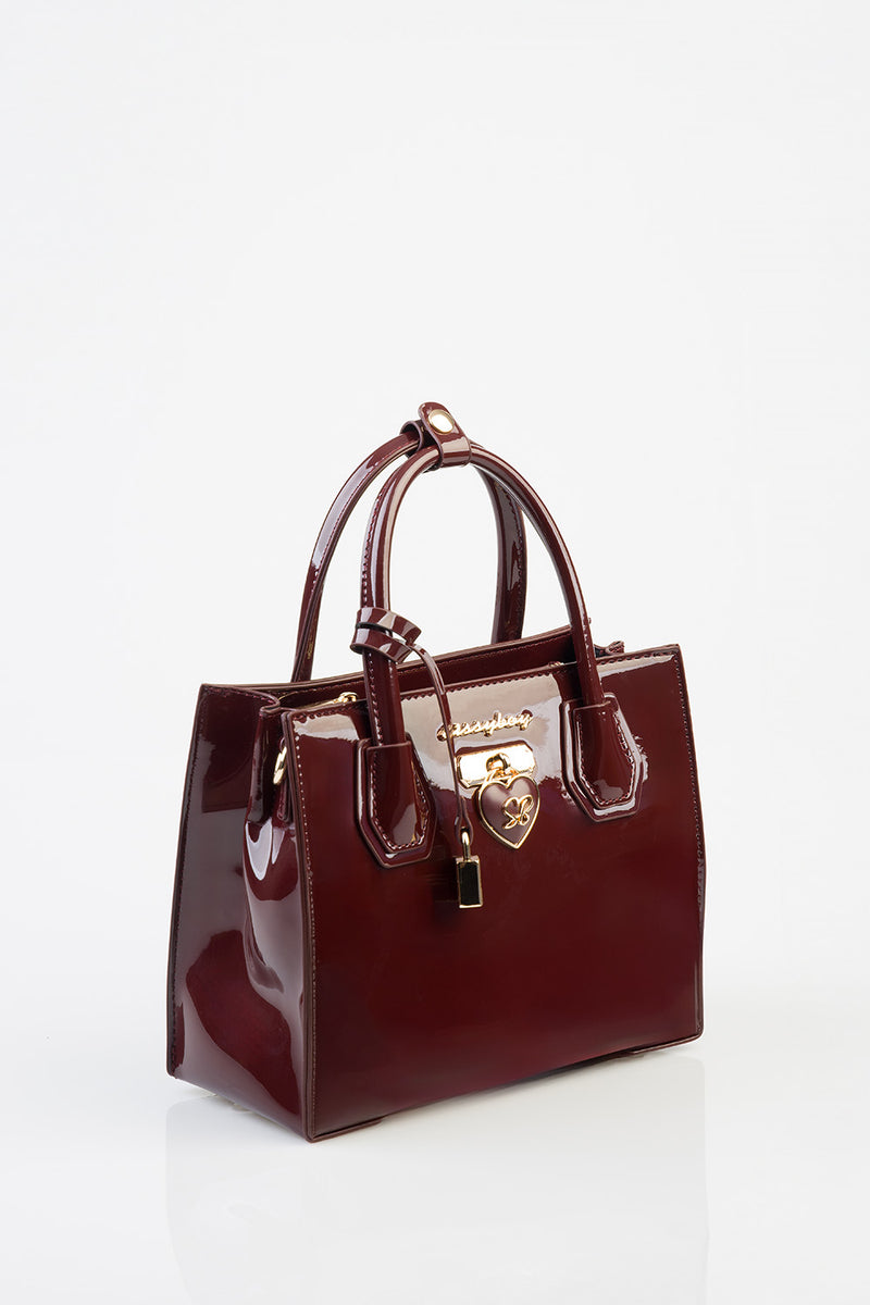 Miriam Handbag Patent Fabric Medi Tote - Burgundy