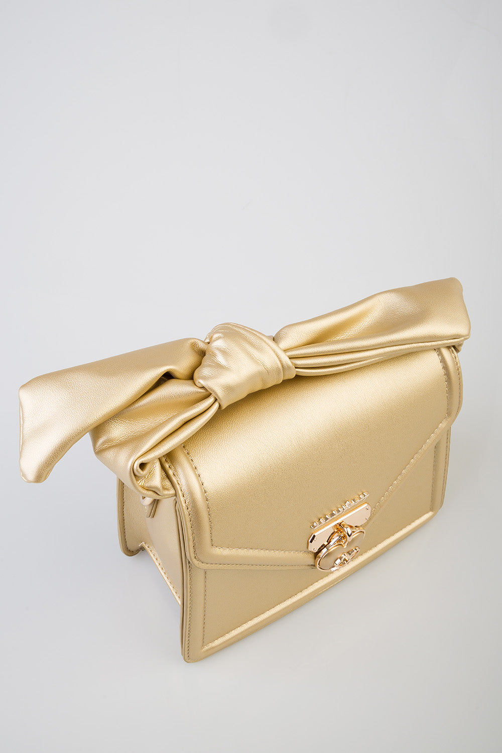 Annie Metallic Mini Handbag With Bow Knot Strap Detail - Bronze