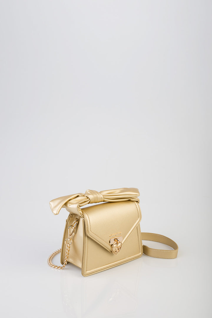 Annie Metallic Mini Handbag With Bow Knot Strap Detail - Bronze