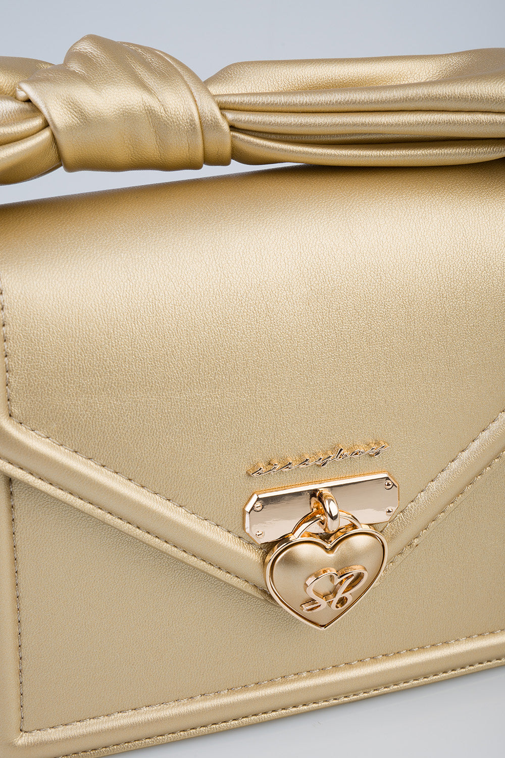 Annie Metallic Mini Handbag With Bow Knot Strap Detail - Bronze