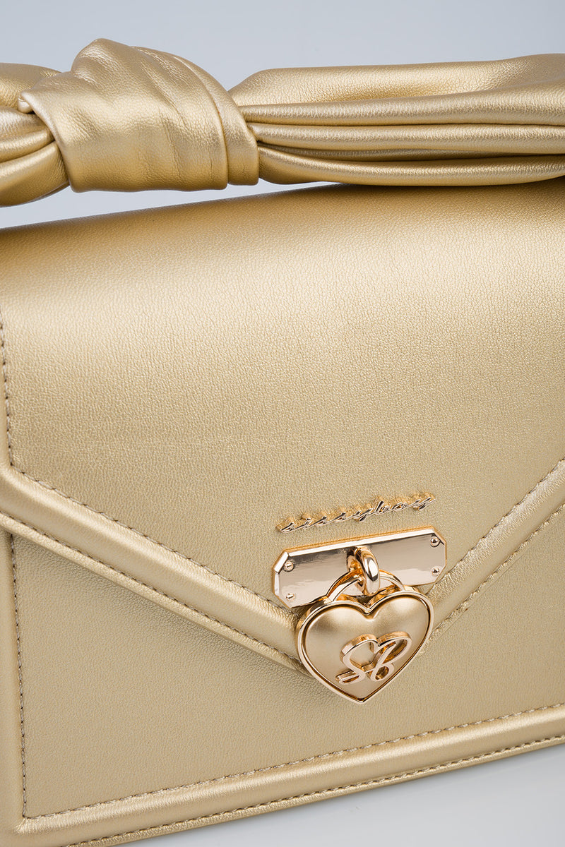 Annie Metallic Mini Handbag With Bow Knot Strap Detail - Bronze