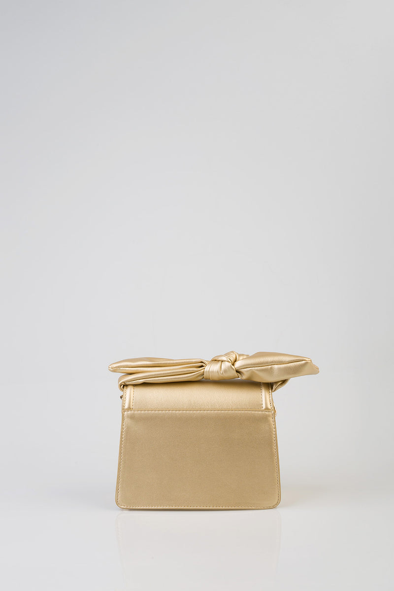 Annie Metallic Mini Handbag With Bow Knot Strap Detail - Bronze