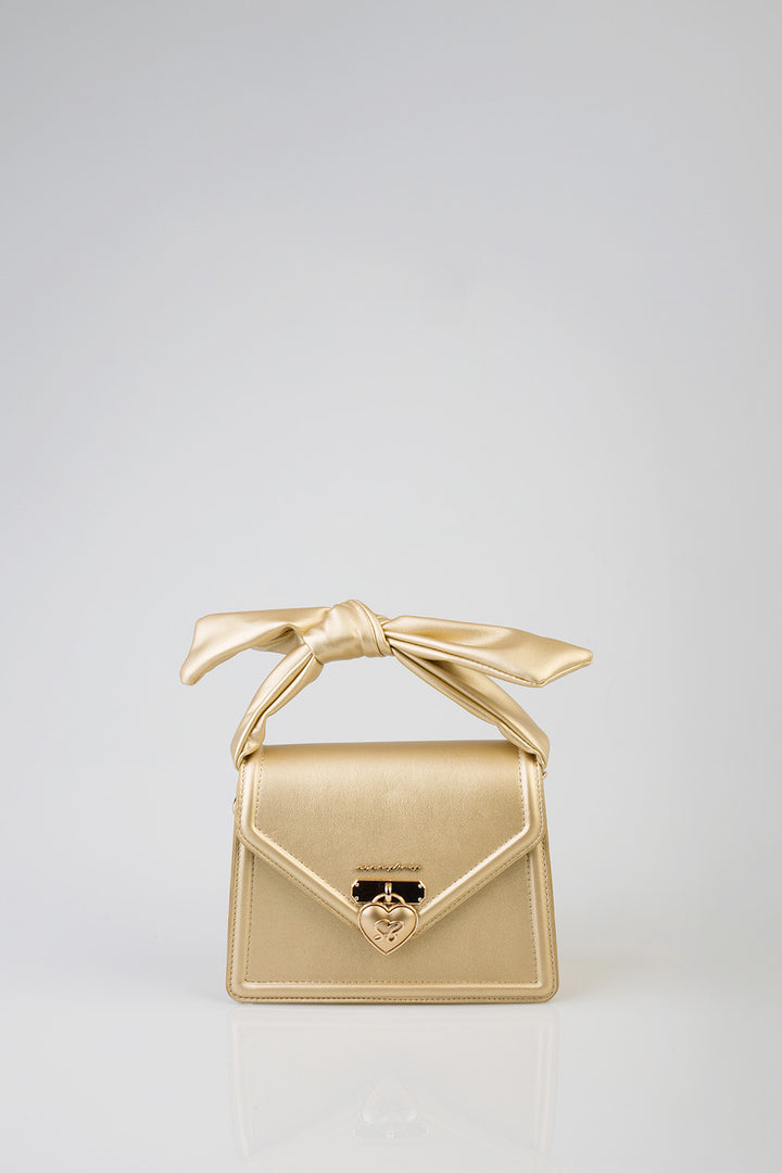 Annie Metallic Mini Handbag With Bow Knot Strap Detail - Bronze
