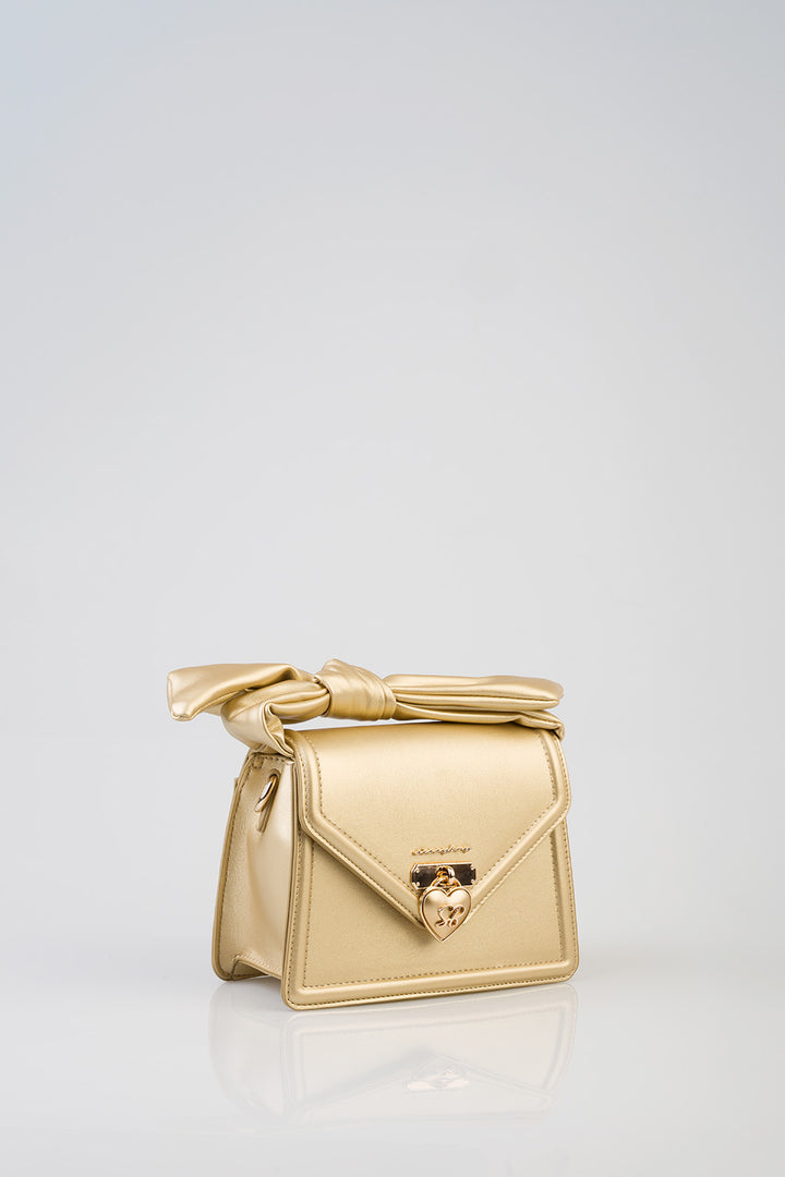 Annie Metallic Mini Handbag With Bow Knot Strap Detail - Bronze
