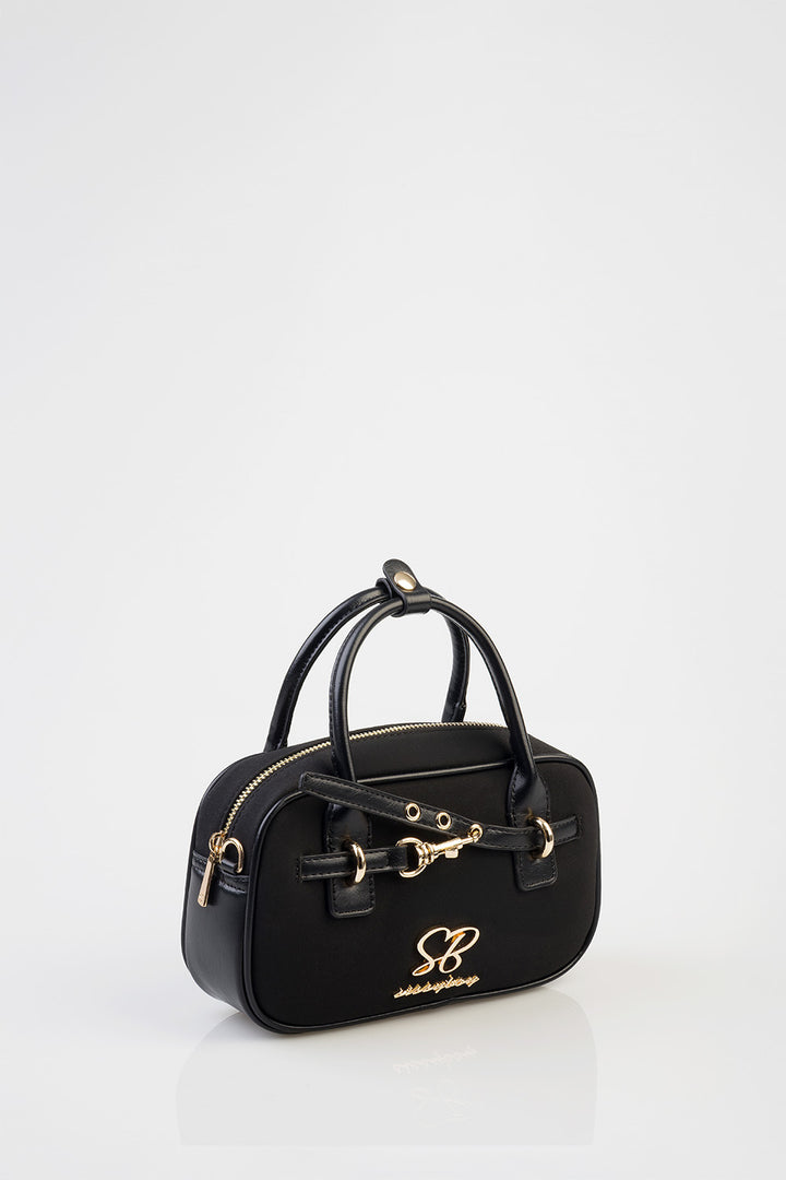 Zoe Bowler Handbag With Front Clip Detail & Mini Bow - Black