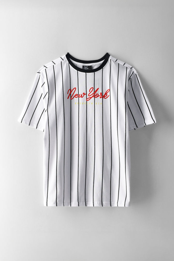 Boys Pinstripe New York T-Shirt - White/Black
