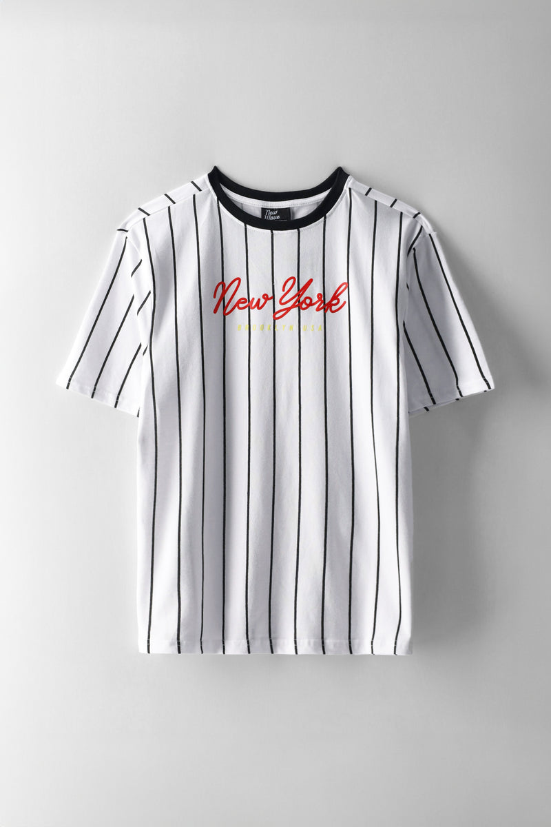 Boys Pinstripe New York T-Shirt - White/Black