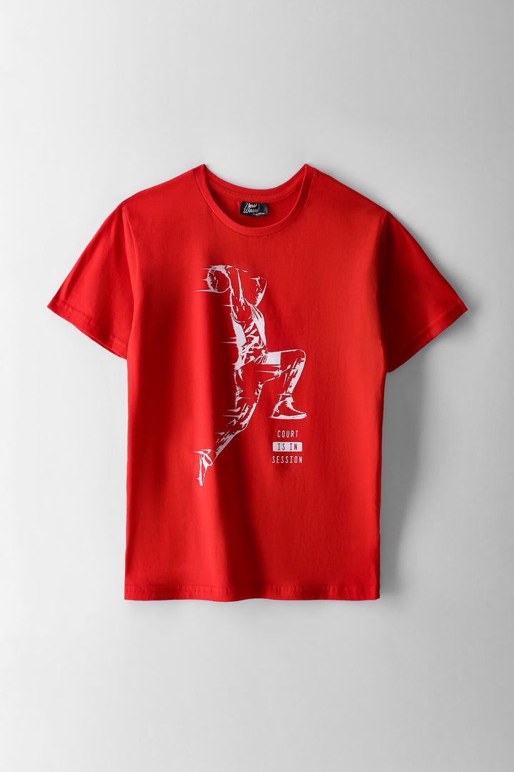 Boys College Print T-Shirt - Red