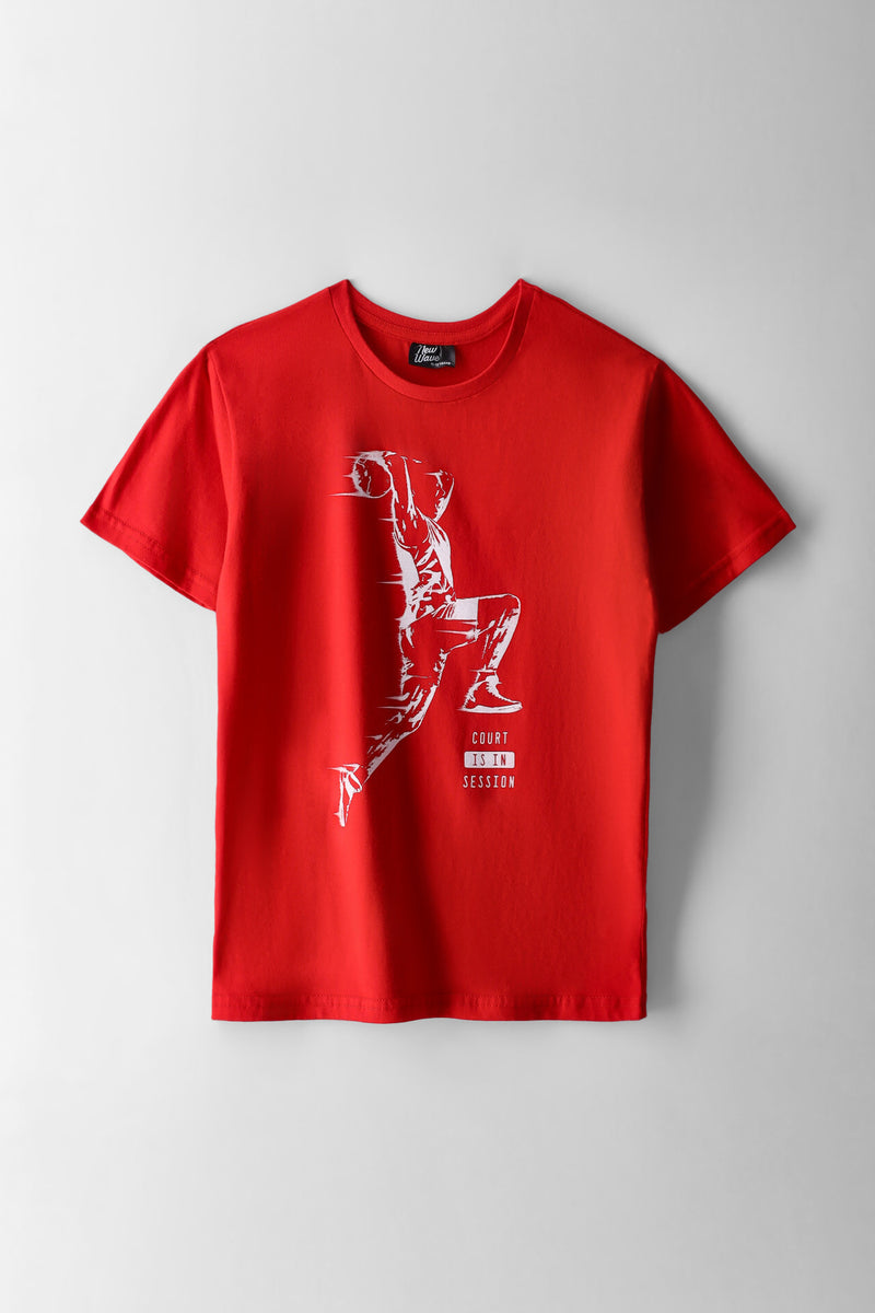 Boys College Print T-Shirt - Red