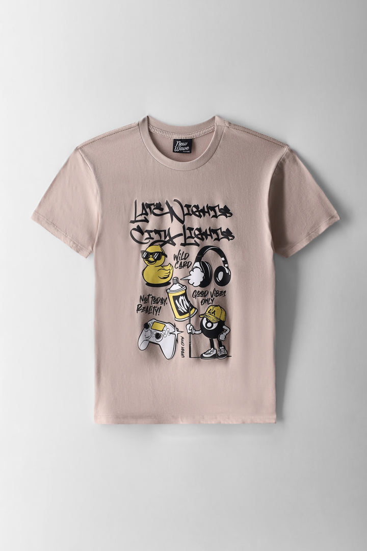 Boys Printed Tee - Stone