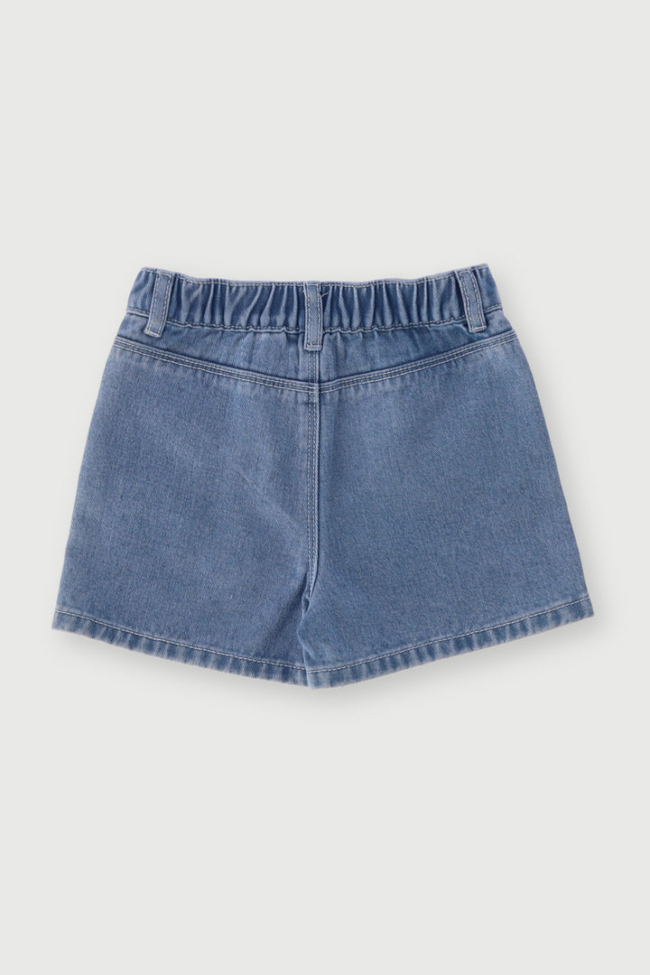 Pre-Girls Flower Applique Denim Shorts - Light Blue