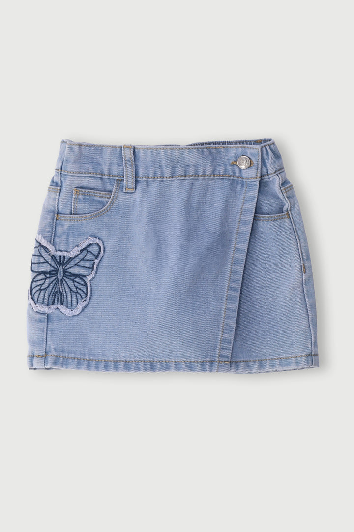 Pre-Girls Butterfly Denim Skort - Light Blue