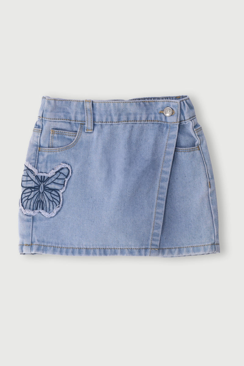 Pre-Girls Butterfly Denim Skort - Light Blue