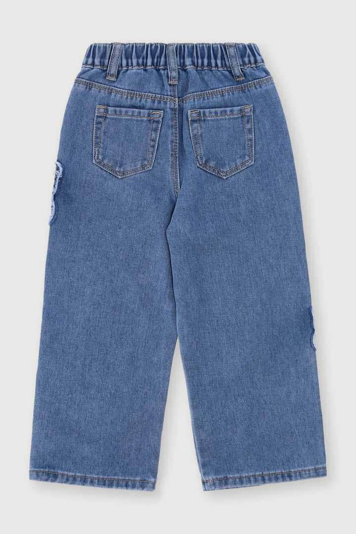 Pre-Girls Butterfly Denim Jeans - Light Blue