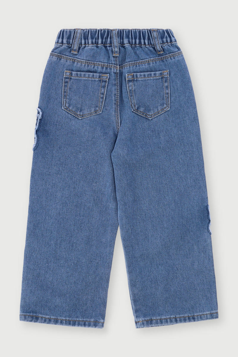 Pre-Girls Butterfly Denim Jeans - Light Blue