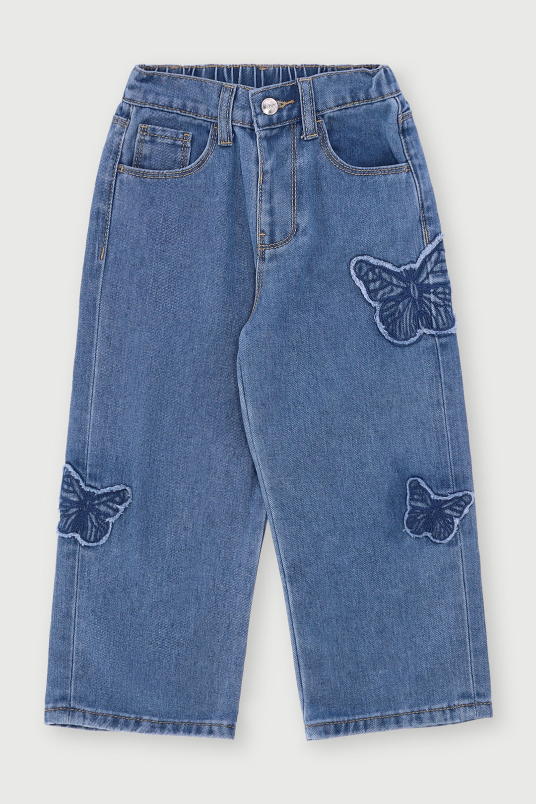 Pre-Girls Butterfly Denim Jeans - Light Blue