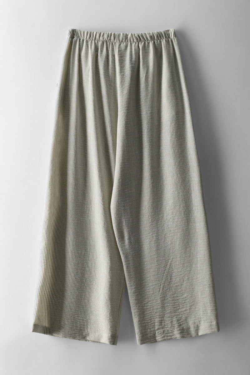 Girls Stripe Linen Pants - Green/Cream