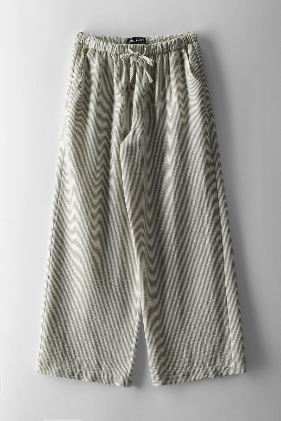Girls Stripe Linen Pants - Green/Cream