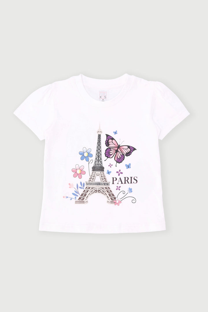 Pre-Girls Short Sleeve Paris Tee - White