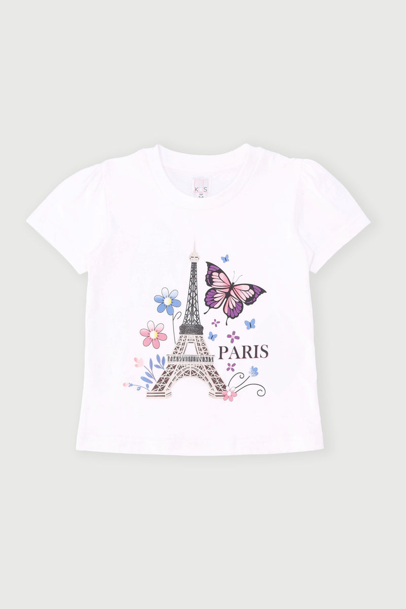 Pre-Girls Short Sleeve Paris Tee - White
