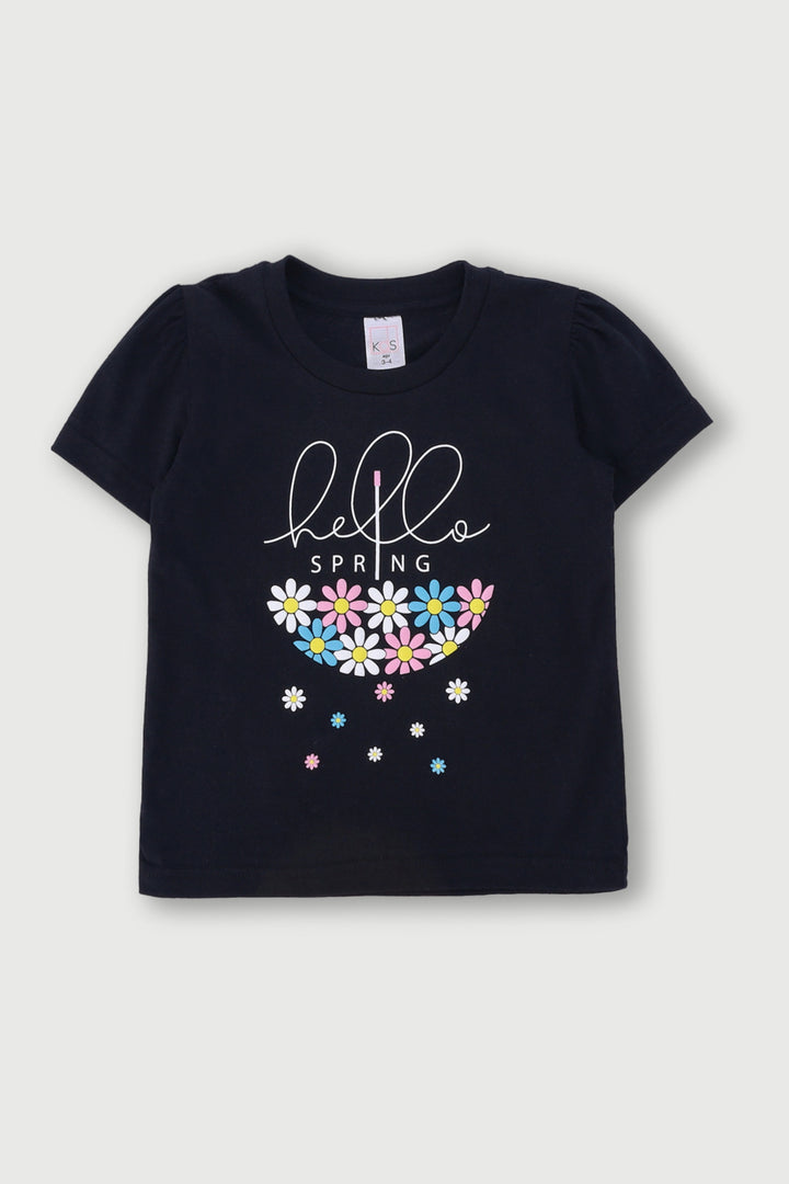 Pre-Girls Hello Spring Tee - Black