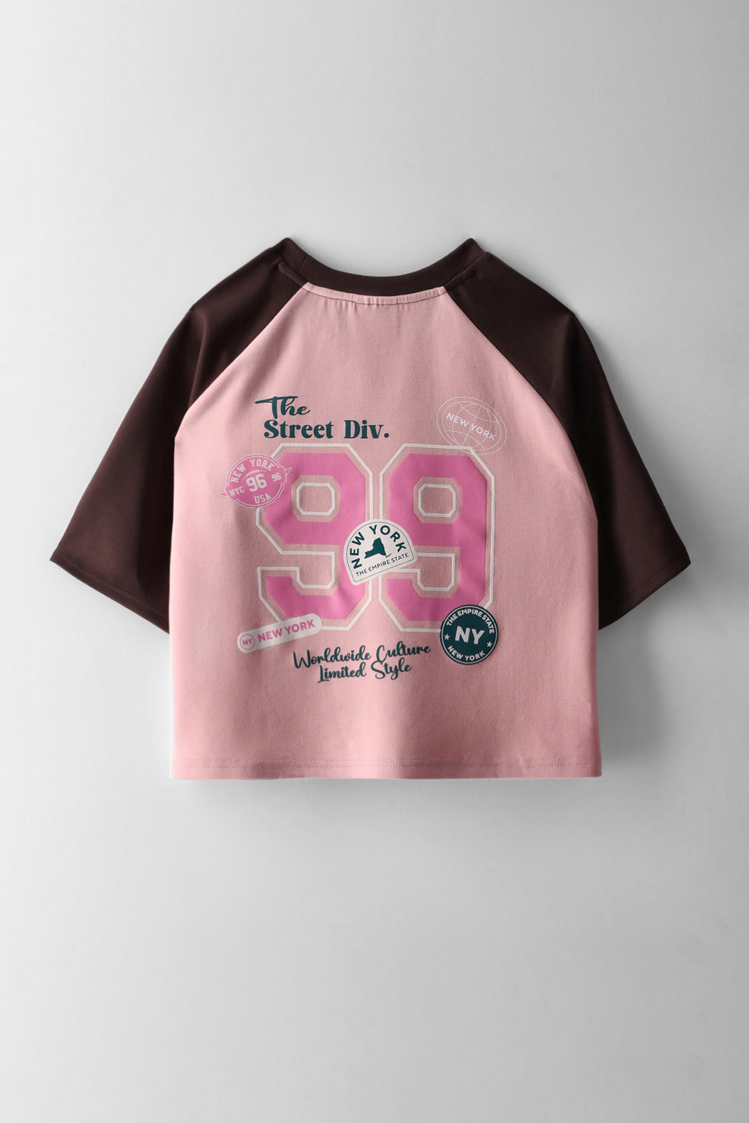 Girls 2 Tone Badge Sports Tee - Pink/Black